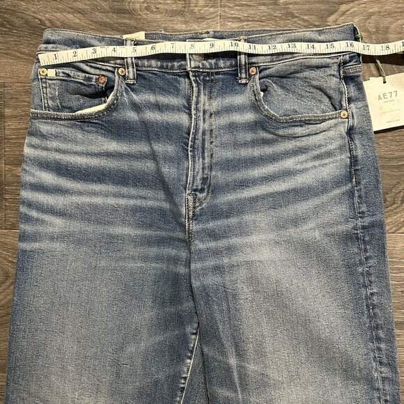NWT AE77 Stovepipe Jeans Size 14 Light Blue Denim Raw Hem Eco-Friendly Materials - Picture 4 of 9